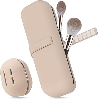 Travel Essentials Trousse de maquillage en silicone, étui de rangement pour pinceaux et mélangeur de beauté, facile à nettoyer, doux et portable, kaki, Élégant