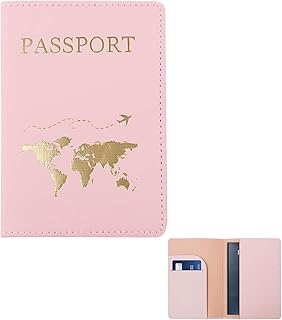 FuninCrea Protege Passeport, Pochette Passeport pour Hommes et Femmes, Porte Passeport en Cuir PU Fonctionnel Multiples, Portefeuille Passeport Voyage Accessoires Organisateur de Documents (Rose)