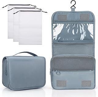 Zivacate Trousse de Toilette à Suspendre, Trousse Toilette étanche avec poignée, Sac de Rangement Maquillage Homme Femme avec 3 Sac à Cordon pour Voyage, Affaires, Fitness, Camping en Plein air –Gris