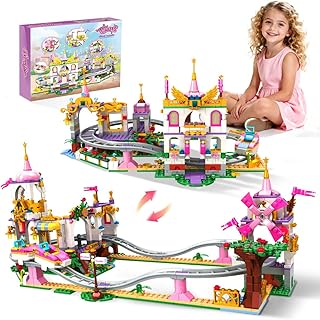 Château Jeu de construction, Rail Jouet Créatif 749 Pièces, Rose Jouets De Princesse, Montagnes Russes Blocs De Construction, Jouets De Noël Ou d