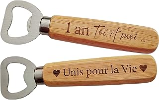 Décapsuleur en Bois Gravé 2 Faces - Cadeau 1 an de mariage pour les Noces de Coton ou Anniversaire de Couple 1 an, Cadeau Romantique et Unique Idéal Saint-Valentin, Noël