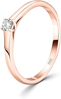 585 Bague Fiançailles Femme 0,05-0,30 CT Diamant Naturel Solitaire I Ø 49-58 mm Bague Or Rouge 14K I Bague Diamant Femme avec Boîte Cadeau Bijoux