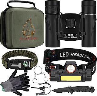 Kit Bivouac-Kit de Survie/Couteau de Survie/Sac de Survie/Urbex équipement/Urbex kit/Camping Accessoires/Randonnée Accessoires/Jumelle/Lampe Frontale Rechargeable.