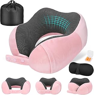 Oreiller de Voyage pour Avion, Coussin de Nuque pour Voyage, Oreiller de Voyage en Mousse à Mémoire de Forme pour Adultes, Oreiller de Vol Réglable et Compact, Coussin de Nuque Ergonomique