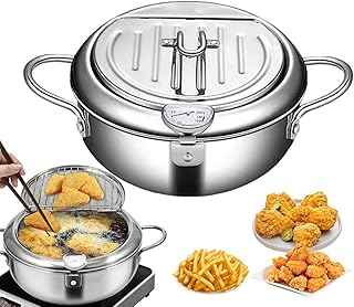 20 CM Poêle À Frire Tempura, Marmite De Style Japonais, Friteuse Japonaise Tempura Avec Thermomètre, Couvercle Et Égouttoir À Huile, Pour Frire Du Tempura, Du Poulet Français, Du Poisson Séché