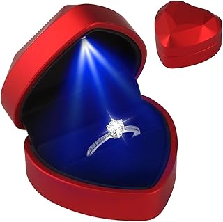 Boîte à Bague en Velours, Écrin Bague Forme Cœur avec Lumière LED Alliance Mariage avec Intérieur Fiançailles Boîte à Anneau pour Mariage Saint-Valentin Demande en mariage Fiançailles