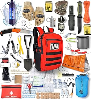 WONCROW ® Kit De Survie Complet XXL- Trousse de Secours Randonnée + Couverture de Survie + Allume Feu Sac à Dos Matériel Militaire Camping Pharmacie Complete Equipement Pierre Accessoires Survival