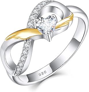 Bague Infini Bague en Argent 925 Coeur 3A Zircon Or Aile Bague de Fiançailles pour Femme