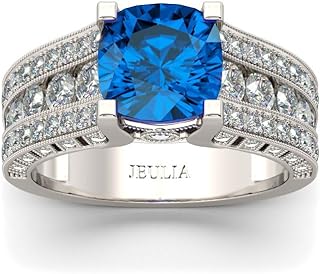 Bague de mariage rétro large en zircone milgrain pour femme avec pierre bleue, taille coussin, bague de fiançailles ronde en argent sterling, pour mariage, Saint-Valentin