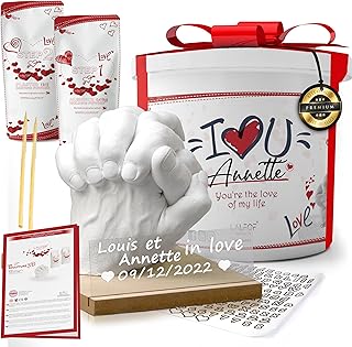 Lalfof® Kit Moulage Main Couple avec Nom. Cadeau Saint Valentin Femme,Cadeau Anniversaire Femme et Cadeau Couple. Platre pour Moulage 3D,Idée Saint Valentin Homme.Activite Manuelle Adulte,St Valentin