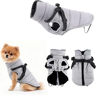 Manteau pour Chien Hiver Petite Taille, ZoneYan Imperméable Manteau Chien avec Harnais Réfléchissants et Réglable, Veste Chauds Chiens Vêtements, Gilet de Protection Contre pour Chiot (Grisâtre, S)
