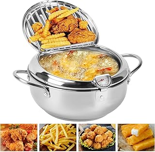 Friteuse Japonaise Tempura avec Thermomètre, Poêle à Frire Friteuse Japonaise Tempura Poêle à Frire en Acier Inoxydable pour Frire du Tempura, du Poulet Français, du Poisson Séché (20 cm 2,2L)