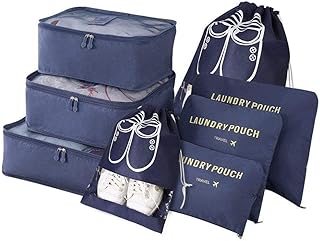 Organisateur de Voyage, Lot de 8 Organiseurs de Bagage pour Voyage,Différents Tailles des Cubes Étanche Sacs de Voyage Rangement (Bleu foncé)