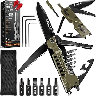 Couteau multifonction 17 en 1 avec tournevis, bâtons allume-feu, décapsuleur, scie, sifflet, gaine en nylon, équipement EDC pour la survie, le camping, la randonnée, l